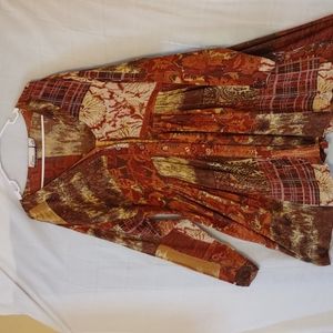 Burnt-Orange Boho Midi, Sz 16, Many Pleats, NWOT